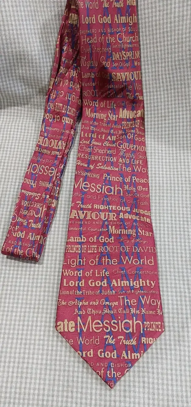 Maroon Gold Christian Religious Faith Jesus I Am Men's Neck Tie Freeman Swanson